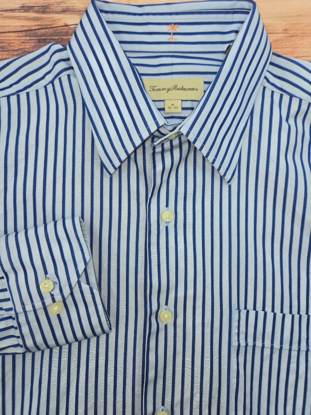 Tommy Bahama Mens Blue Striped Dress Shirt 16 XL